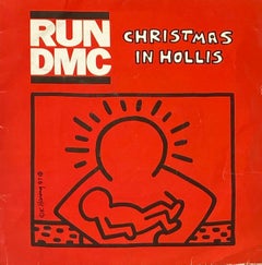 Vintage Rare Original Keith Haring Vinyl Record Art (Run Dmc Christmas) 