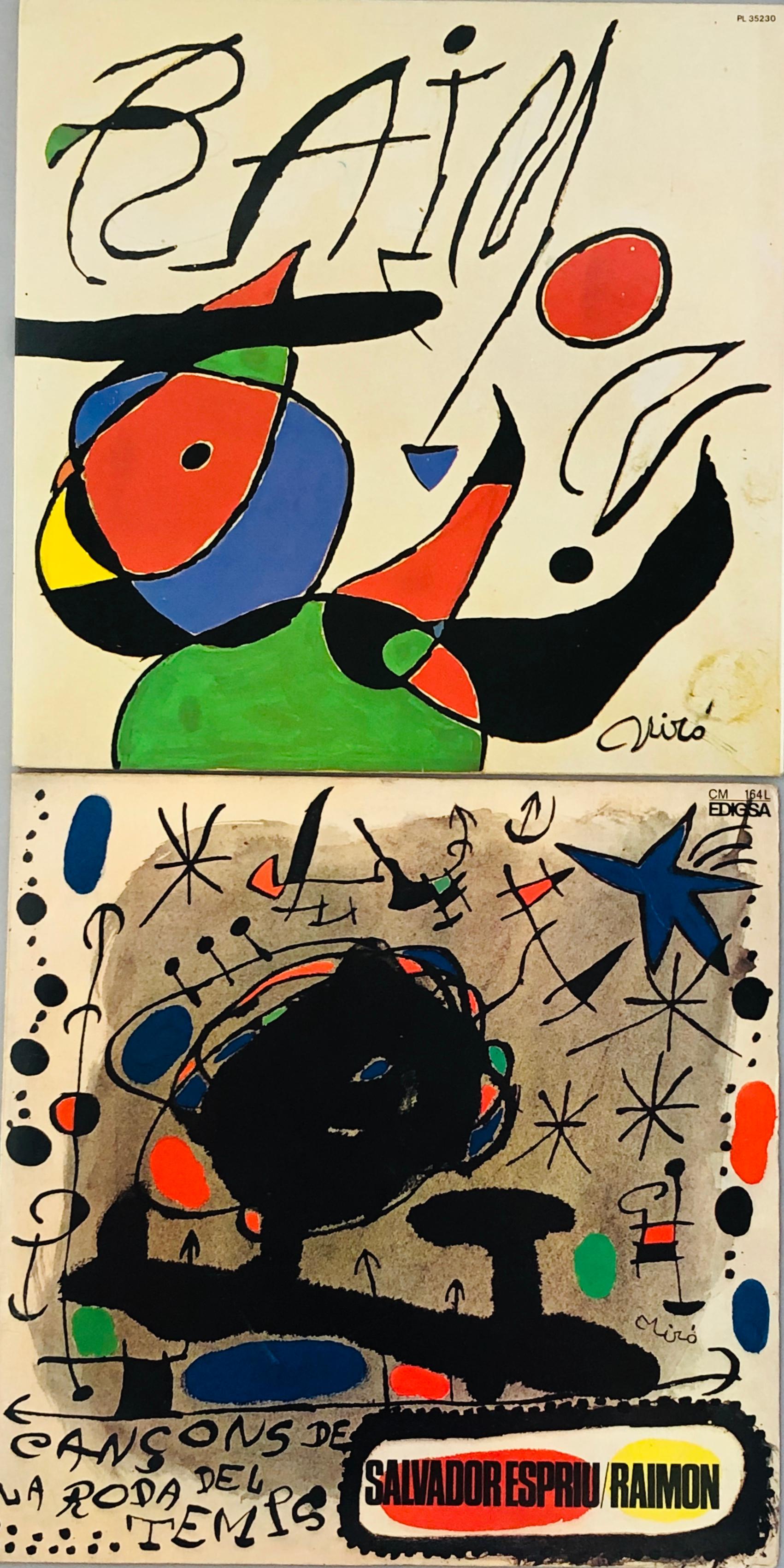 Joan Miró vinyl album art: set of two, 1966 & 1979:

Raimon and Joan Miró were close friends that first collaborated on the 1966 album Cançons de la roda del temps. In 1979, Miró designed a cover for the album Quan la aigua queixa, including the