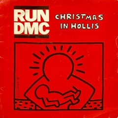 Vintage Rare Original Keith Haring Vinyl Record Art (Run Dmc Christmas) 