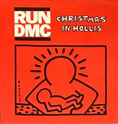 Vintage Rare Original Keith Haring Vinyl Record Art (Run Dmc Christmas) 