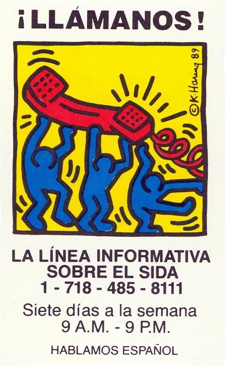 Keith Haring Talk To Us! 1989 (The Aids Hotline): 
Designed & illustrated by Keith Haring one year after Haring's own diagnosis with the disease, these cards were given out to raise awareness and help those in need of assistance. Rare. 

Medium: