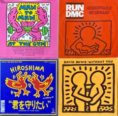 Vintage 1980s Keith Haring Record Art: set of 4  (Keith Haring album cover art 1980s)