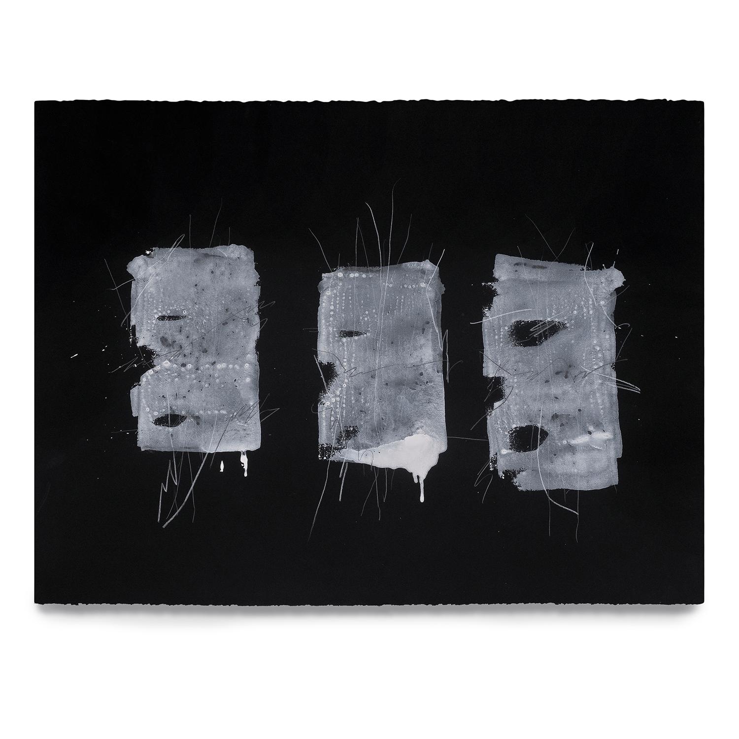 aquarelle, graphite, bâton d'huile sur papier Stonehenge noir 9016
signé par l'artiste
