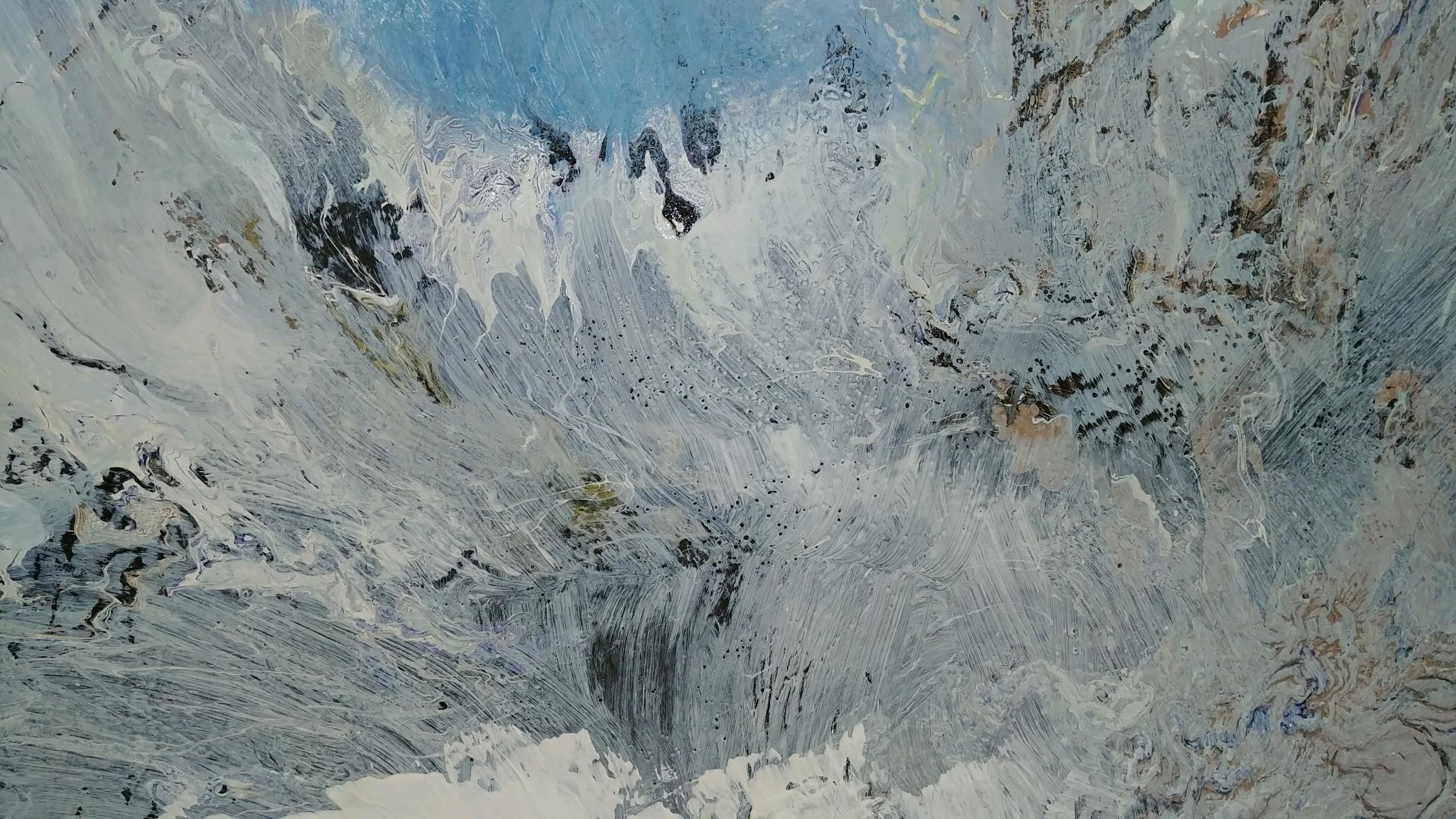 Peace & Power-white bursts on blue 48 X 60 - Abstract Expressionist Painting by Nancy Seibert