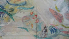 River of Life -quadriptych in greens, white and yellow 102" X 102"