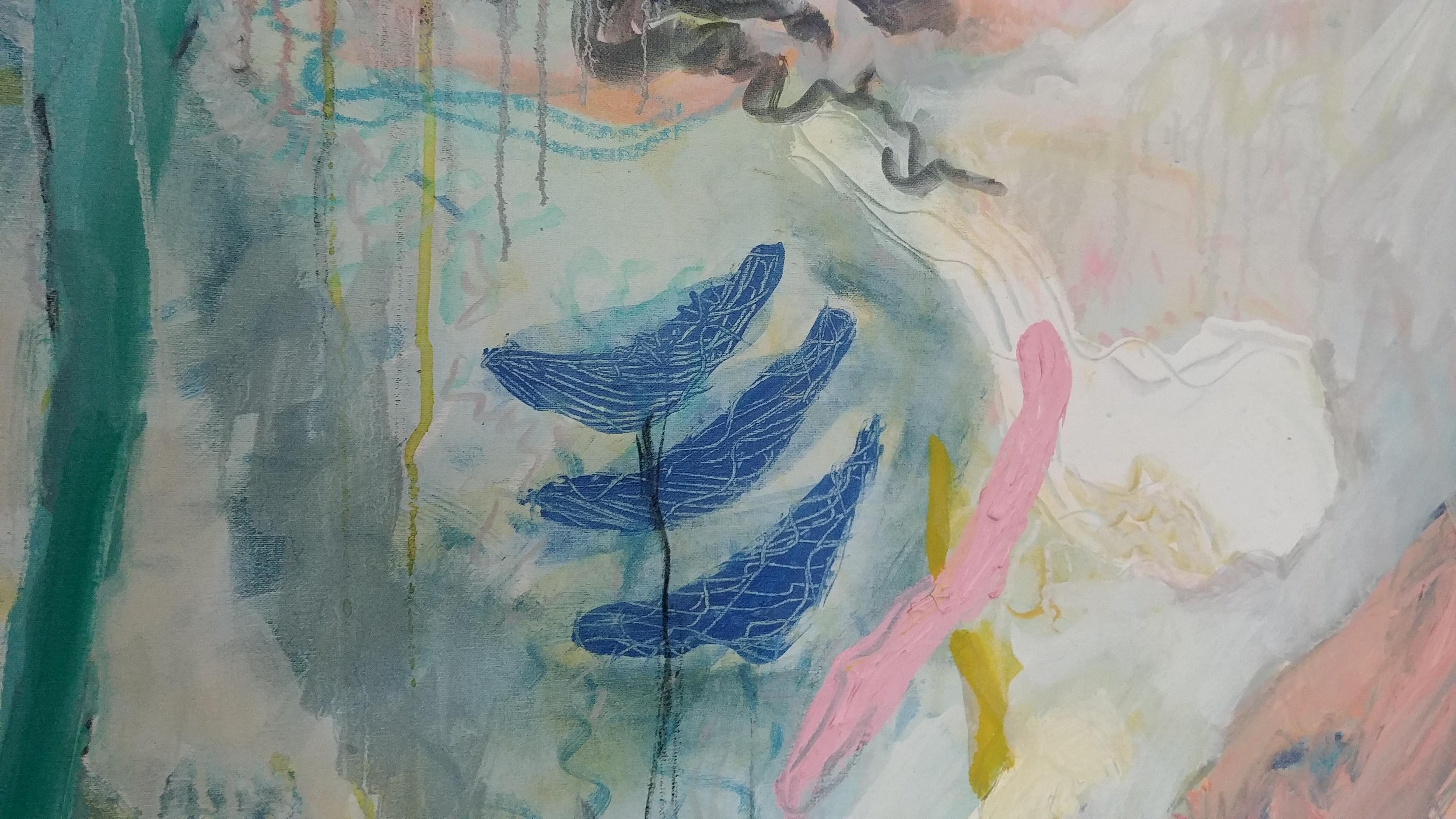 River of Life - Quadriptico in verde, bianco e giallo 102