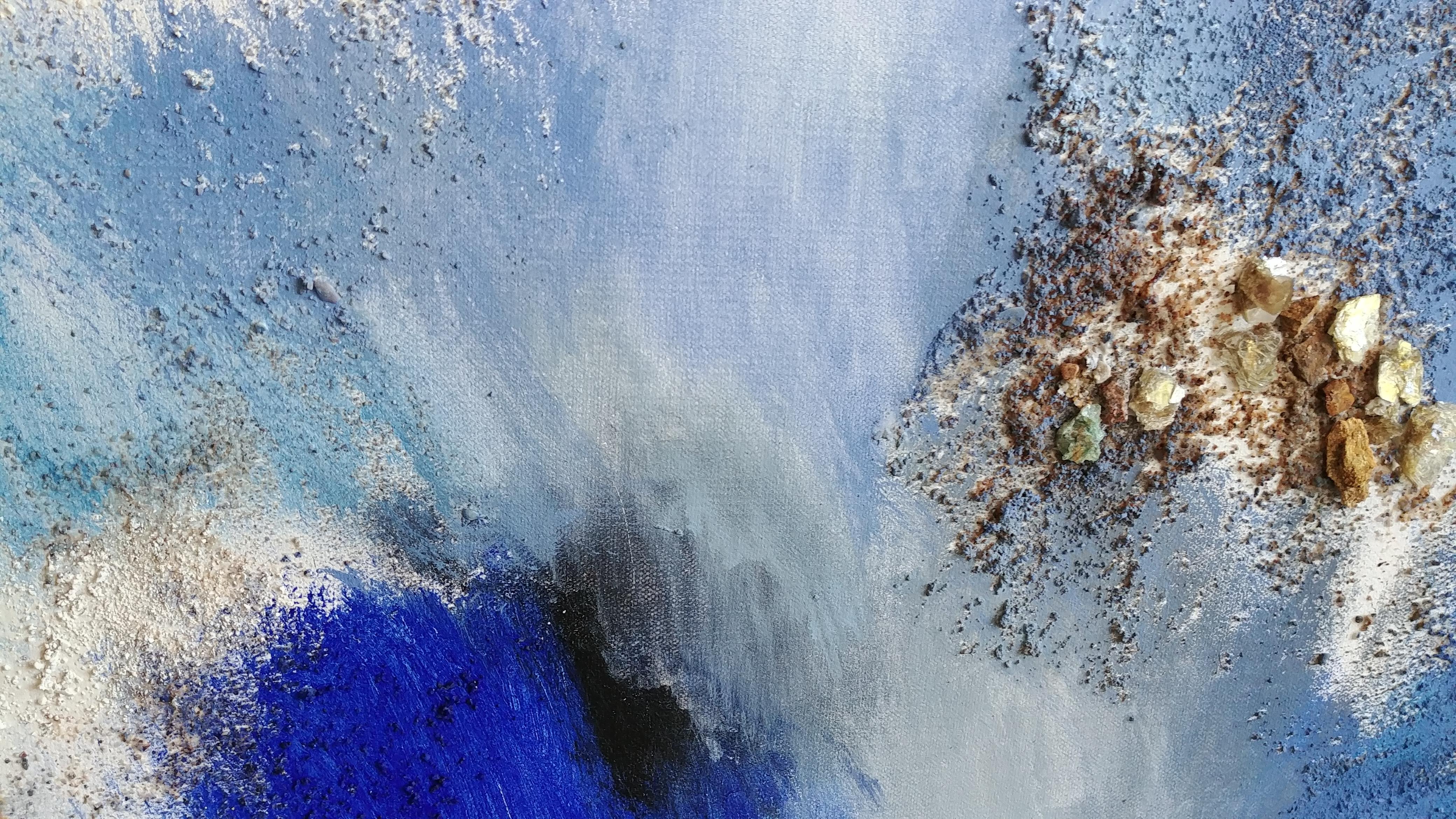 Joy in the Morning-Deep Blaues abstraktes Diptychon mit Fool's Gold 48