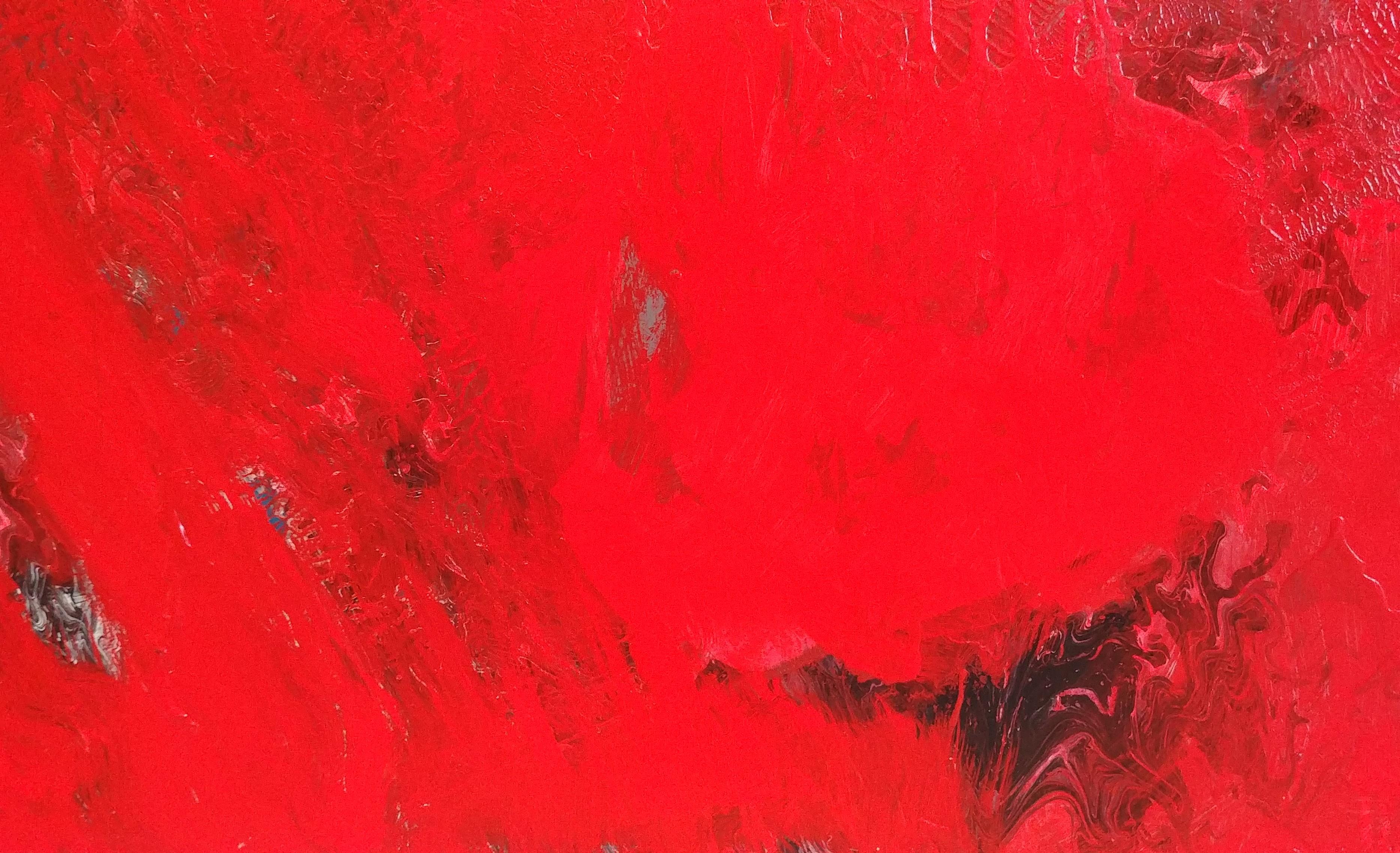 Bursting Forth - Rouge - 60 x 48 - Expressionnisme abstrait Painting par Nancy Seibert