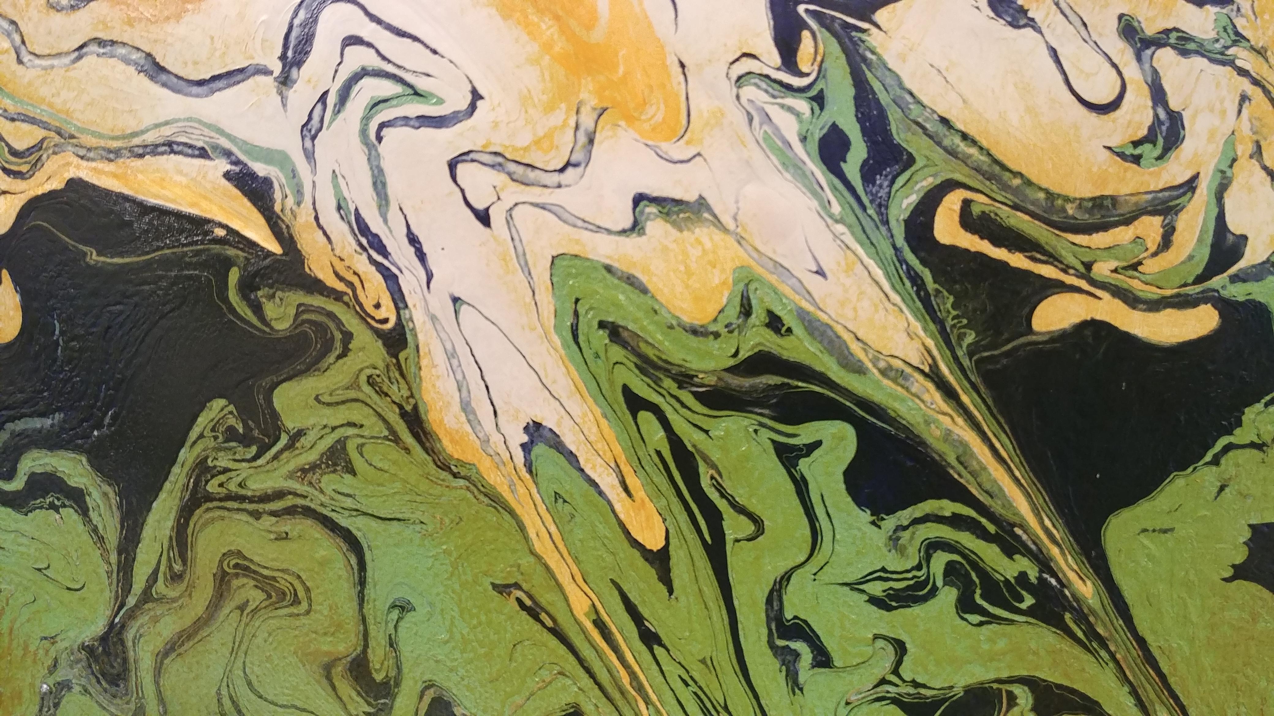 The Awakeninging-Orange & Green 48 X 48 - Expressionnisme abstrait Painting par Nancy Seibert