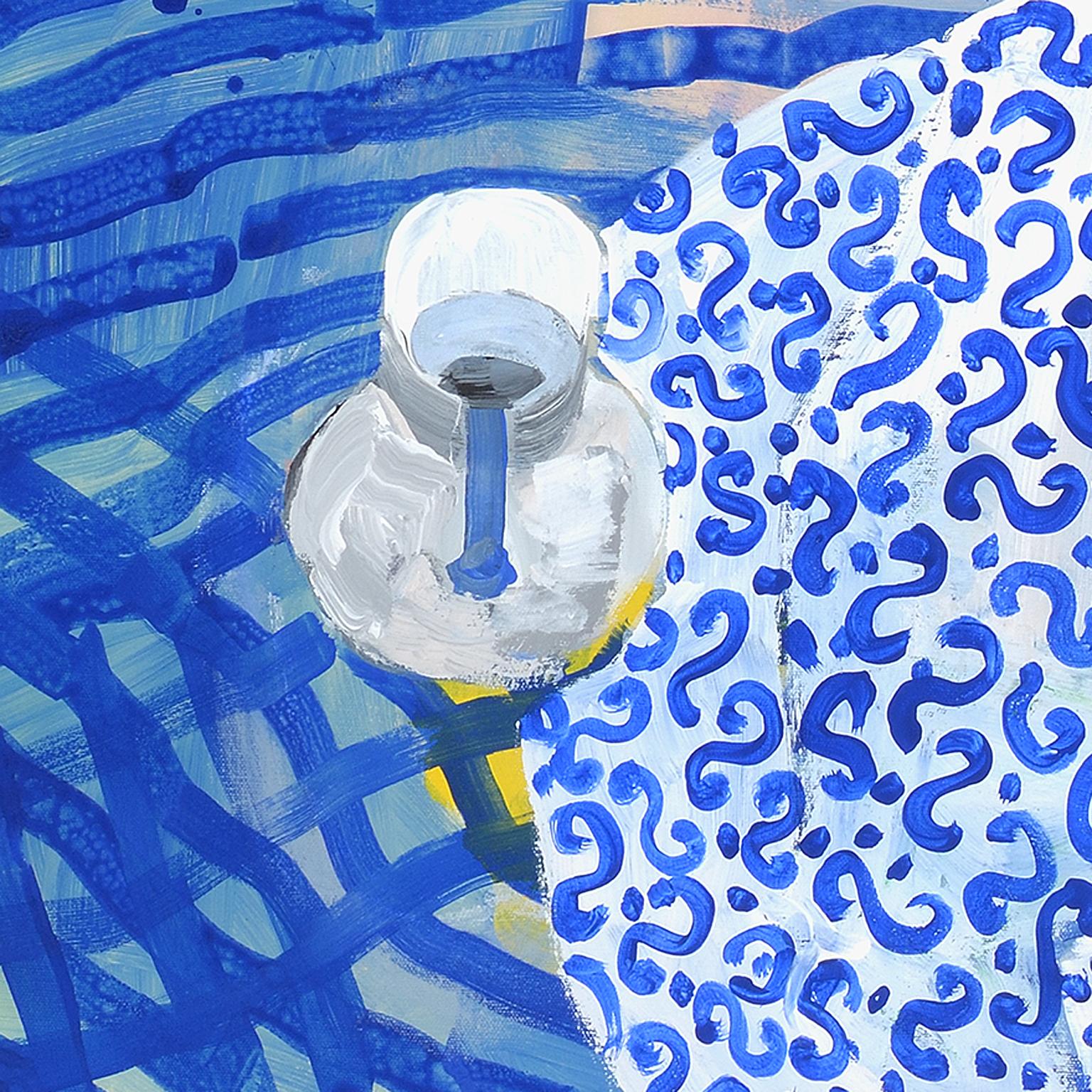As A Matter of Fact, Art Matters--Blau mit Orange 48 X 36 – Painting von Patricia Zinsmeister Parker