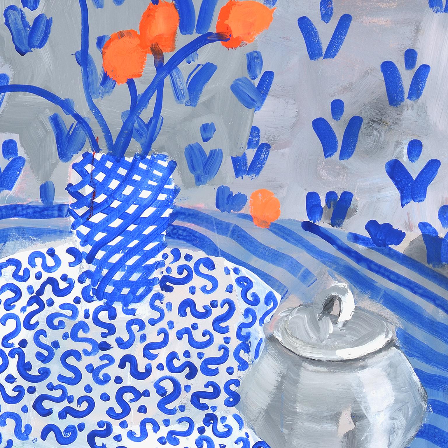 Art Matters - Comme un fait fact, bleu avec orange 48 x 36 - Expressionnisme abstrait Painting par Patricia Zinsmeister Parker