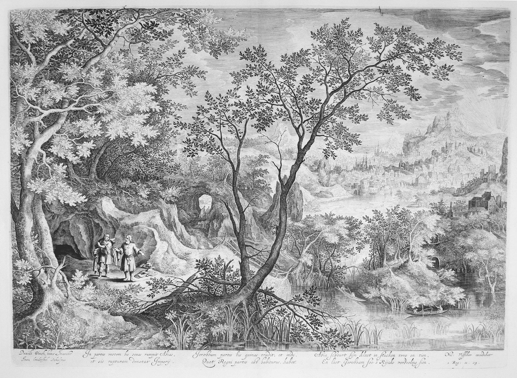 Landschaft mit den Göttern Ahias und Jerobeam – Print von (After) David Vinckboons