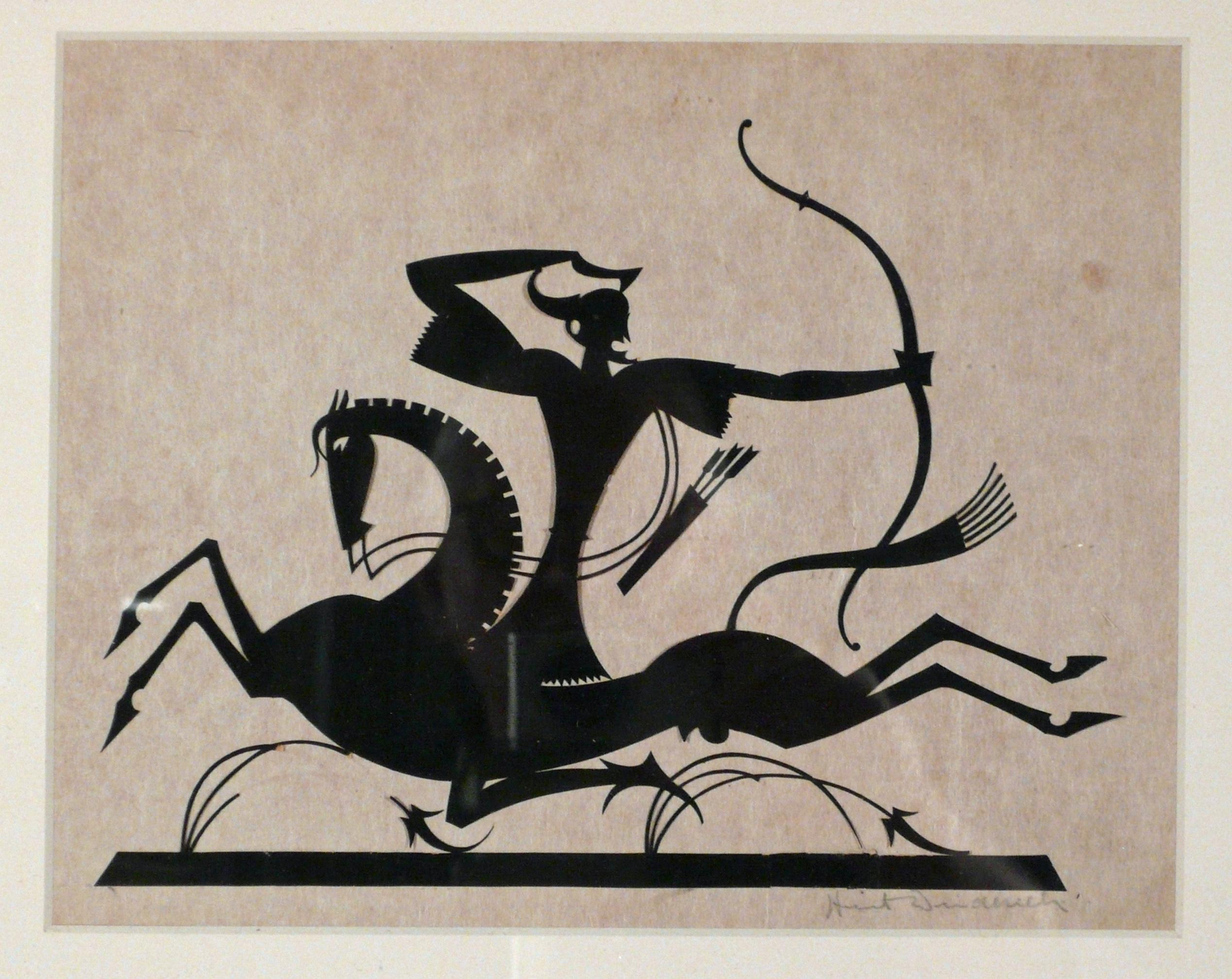 Wilhelm Hunt Diederich Figurative Art - SILHOUETTE OF A GREEK ARCHER ON HORSEBACK