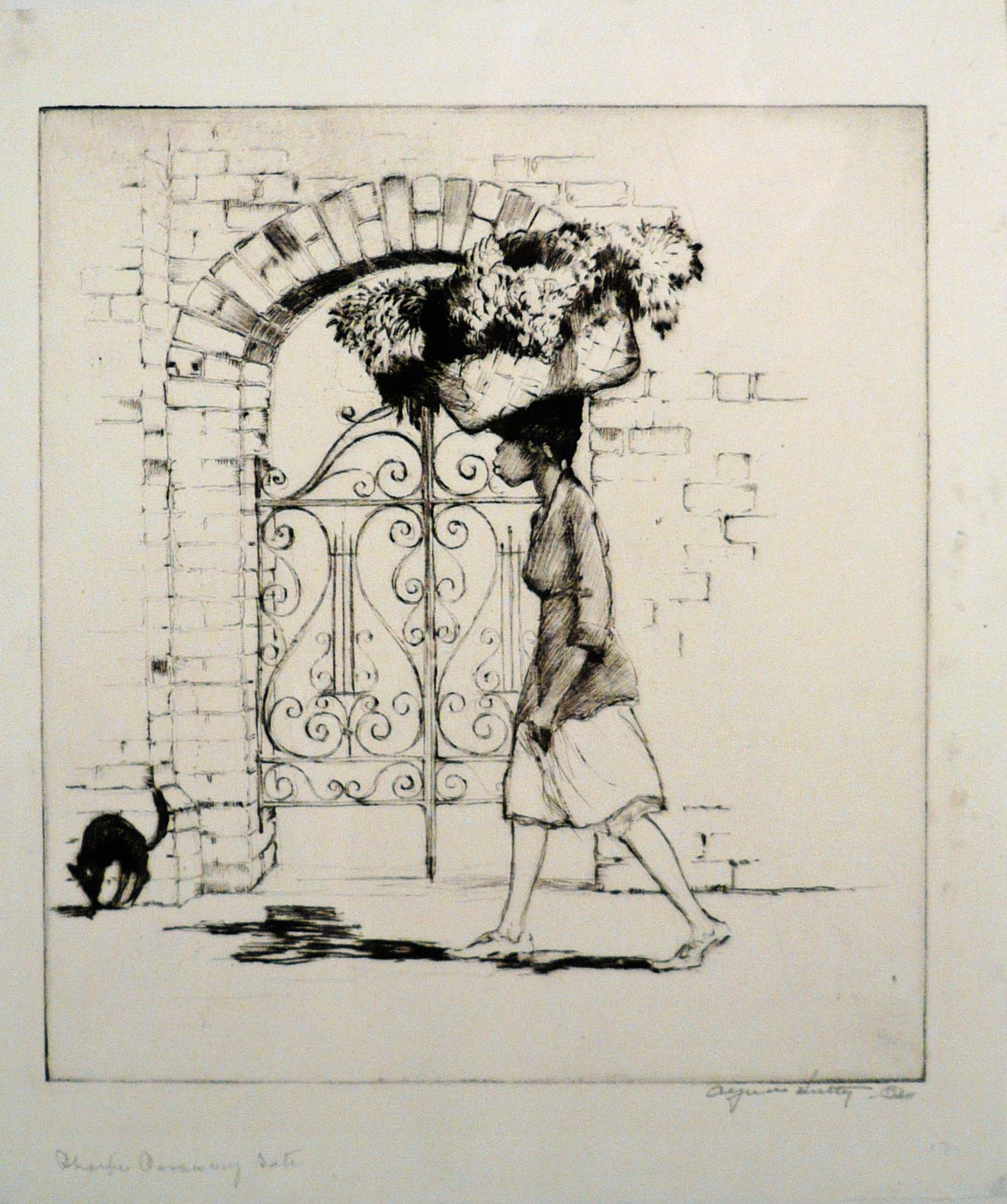 Alfred Hutty Figurative Print – PHOEBE PASSES mein GATE