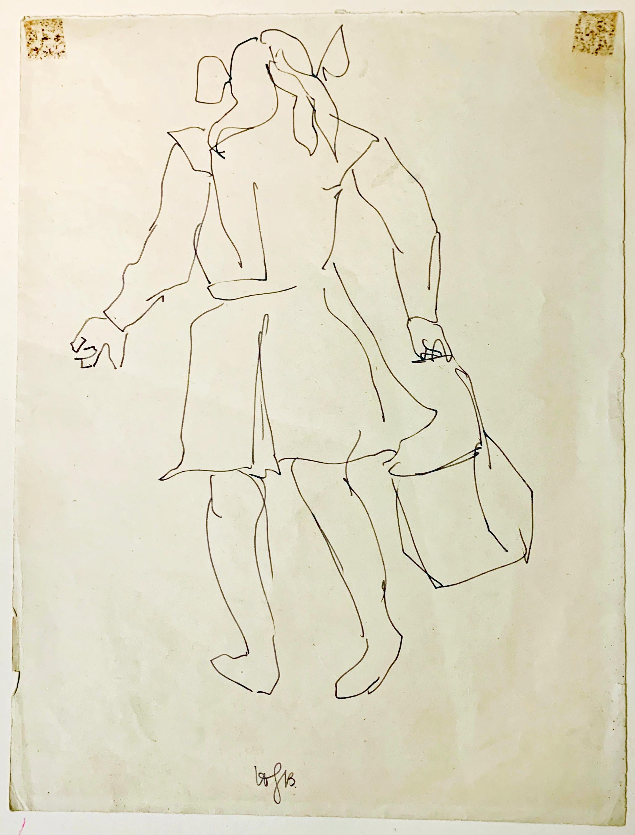 Henri Gaudier-Brzeska Figurative Art - UNTITLED - WOMAN CARRYING A BAG