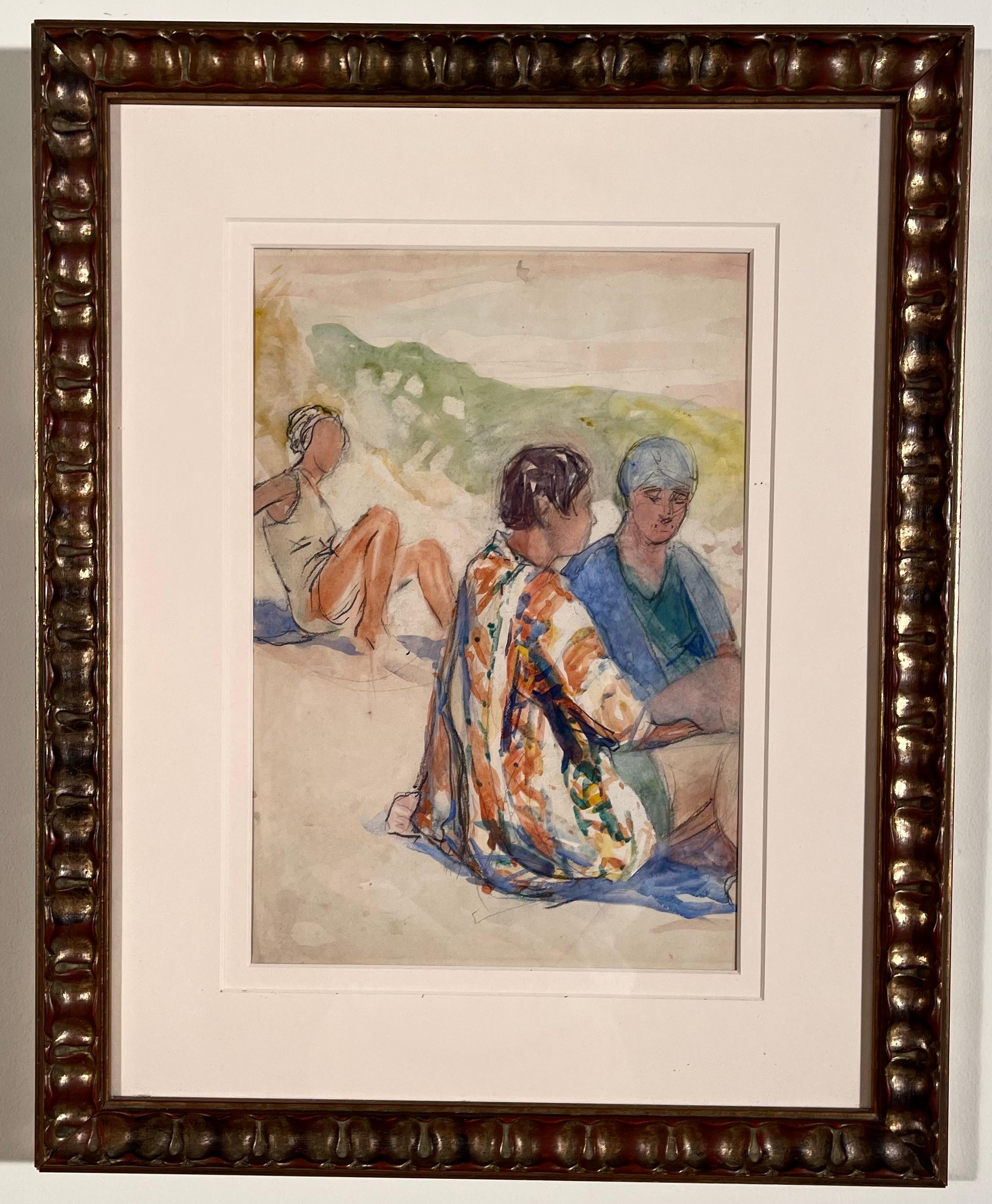 TRES MUJERES EN LA PLAYA - Art de Charles Herbert Woodbury