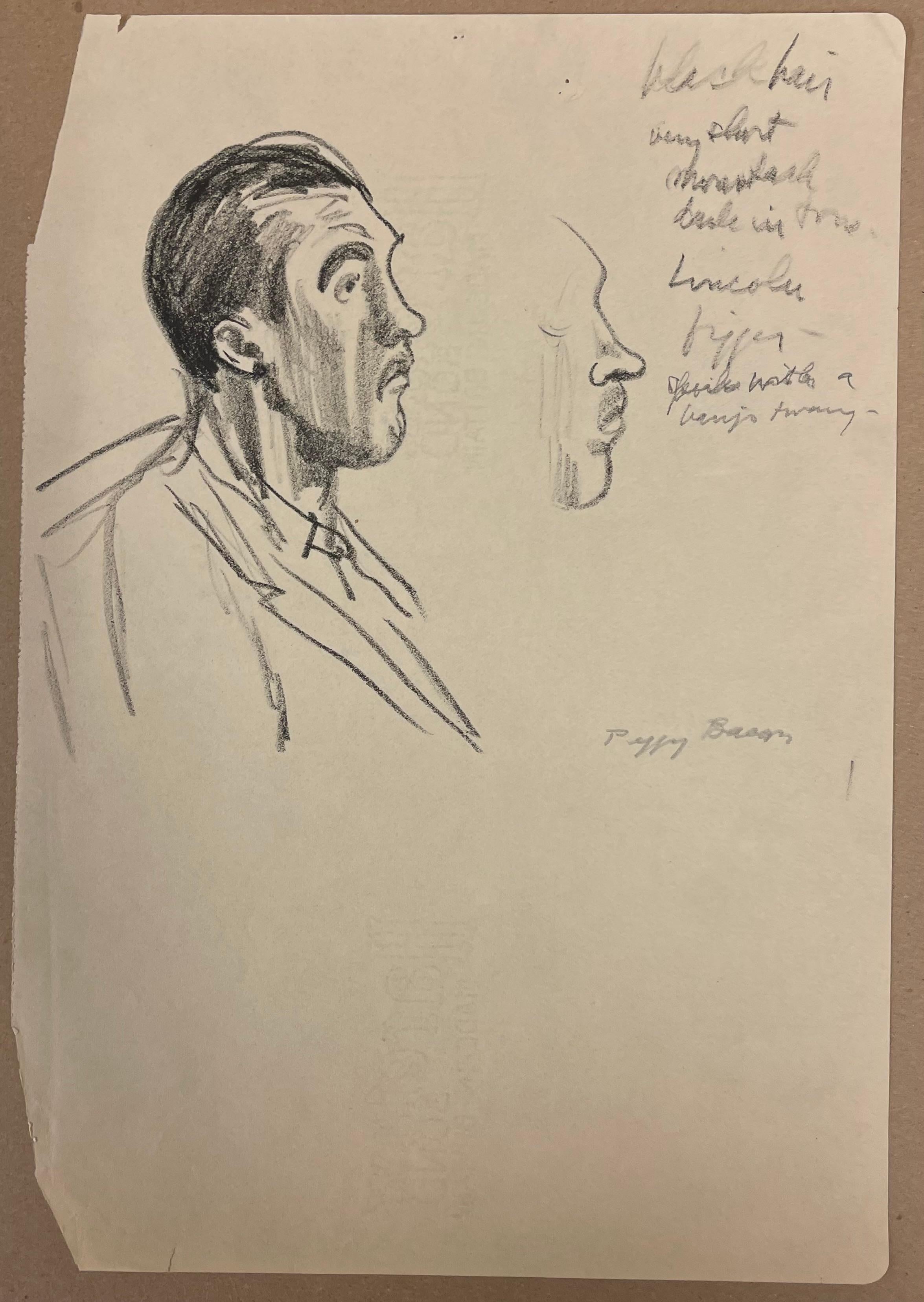 Bacon, Peggy (american, 1895-1987). ROBERT E. SHERWOOD. Four sheets of portrait sketches, Charcoal, each signed, one annotated with the subject's name, lower right, one annptated by the artist 