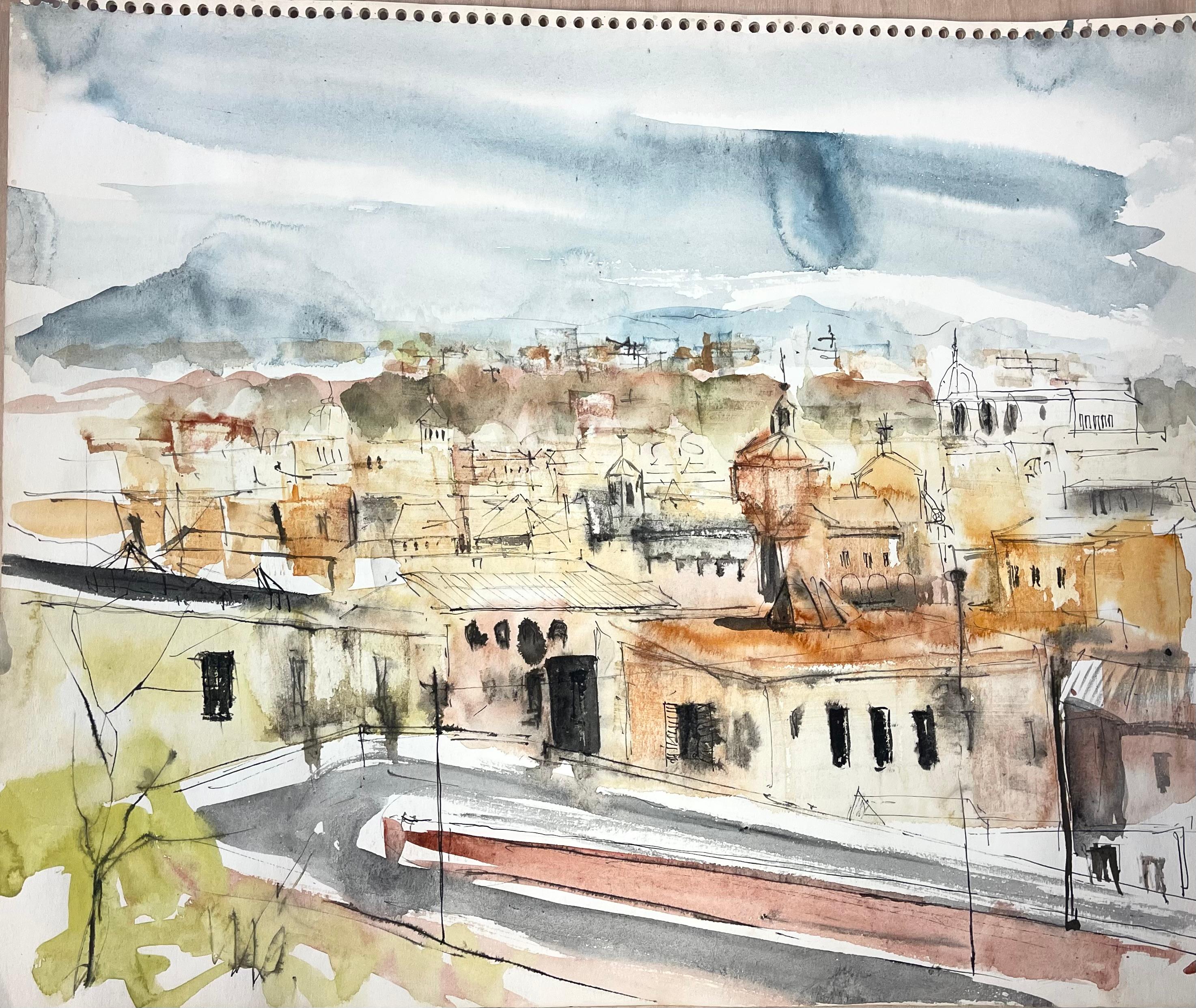 Landscape Art William Thon - UNTITled (DRAWING OF A TOWN IN ITALY)