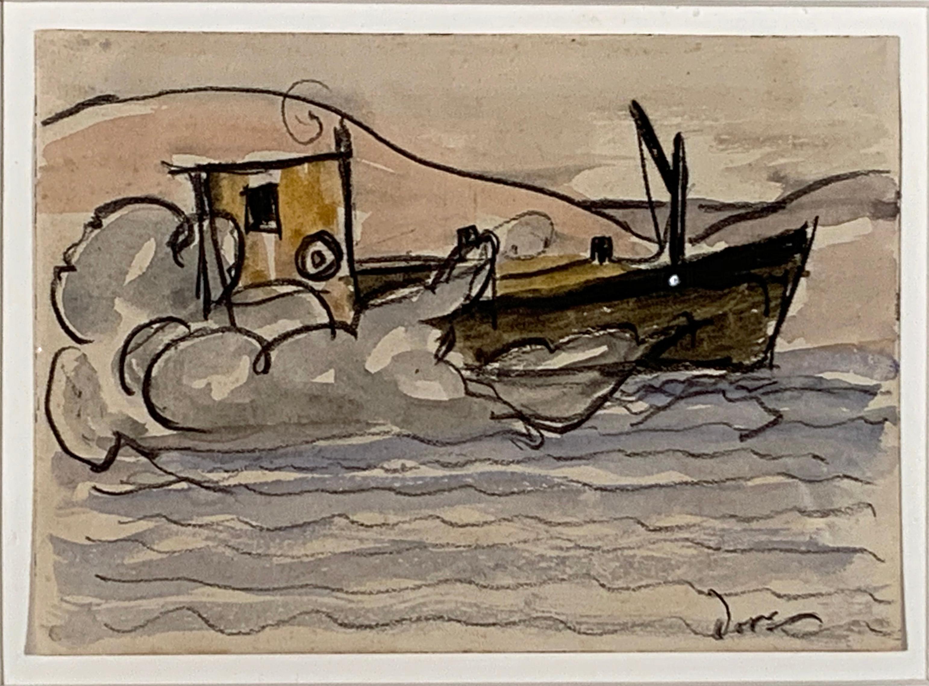Arthur Dove, (americano, 1880-1946). BARCA A OLIO. Acquerello e pastello su carta, 1932. Firmato 