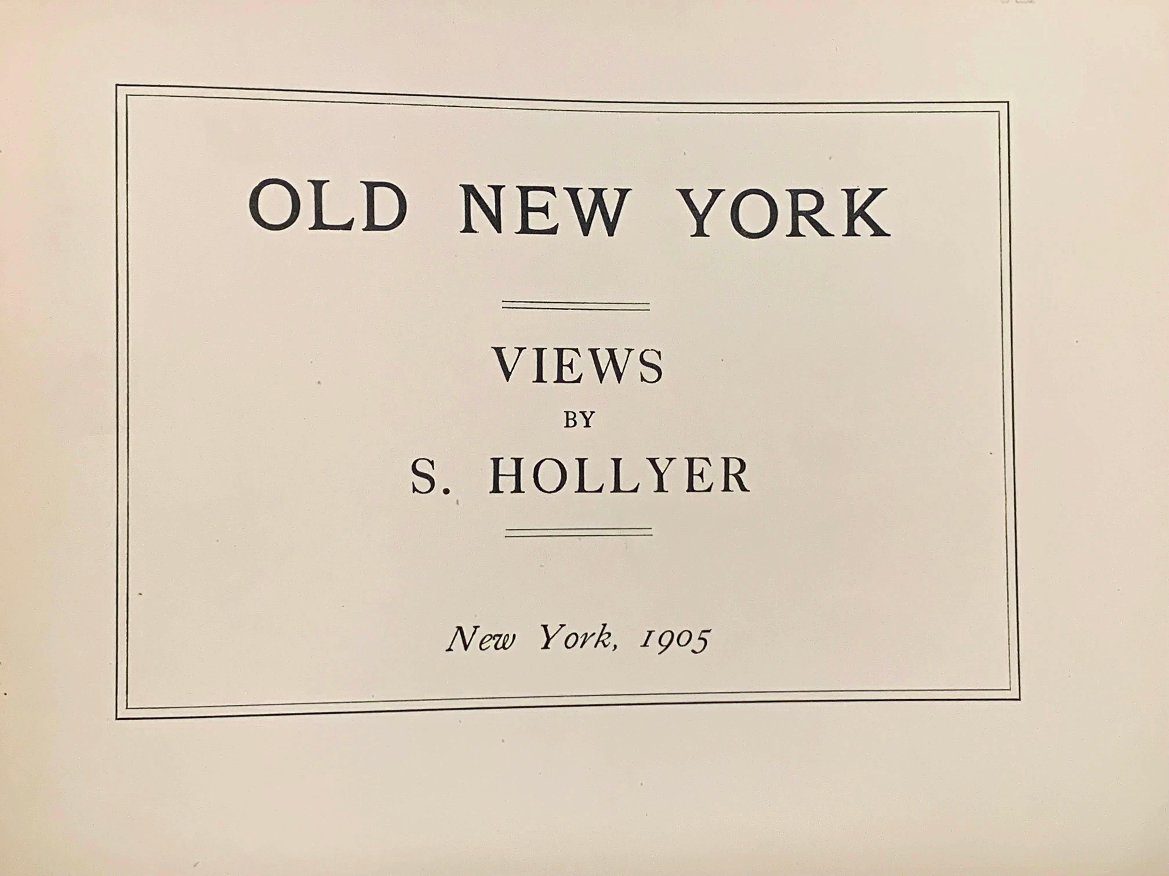 Hollyer, Samuel. 
OLD NEW YORK - VIEWS BY S. HOLLYER. 
New York, 1905, 1909 & 1912. 
3 Volumes, oblong 4to., bound in full red morocco leather, gilt, with elaborate dentelles, marbled endpapers and with all edges gilt. 
Volume I with title page,