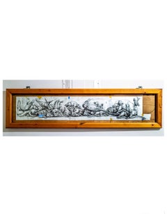 Contemporary  street art drawing - "Wild Animals" framed - enamel and ink, ROA