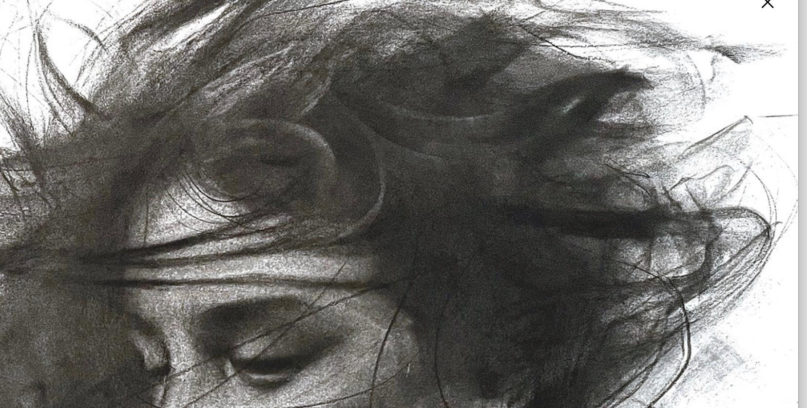 contemporáneo figurativo blanco y negro dibujo al carboncillo pop art interior femenino - Portrait Negro de Josh Hernandez