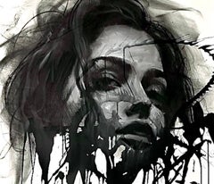 contemporáneo figurativo blanco y negro dibujo al carboncillo pop art interior femenino