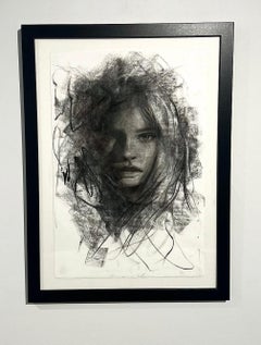 contemporaneo figurativo in bianco e nero disegno a carboncino pop art interno femminile
