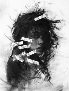 contemporain figuratif noir et blanc dessin au fusain pop art intérieur femme
