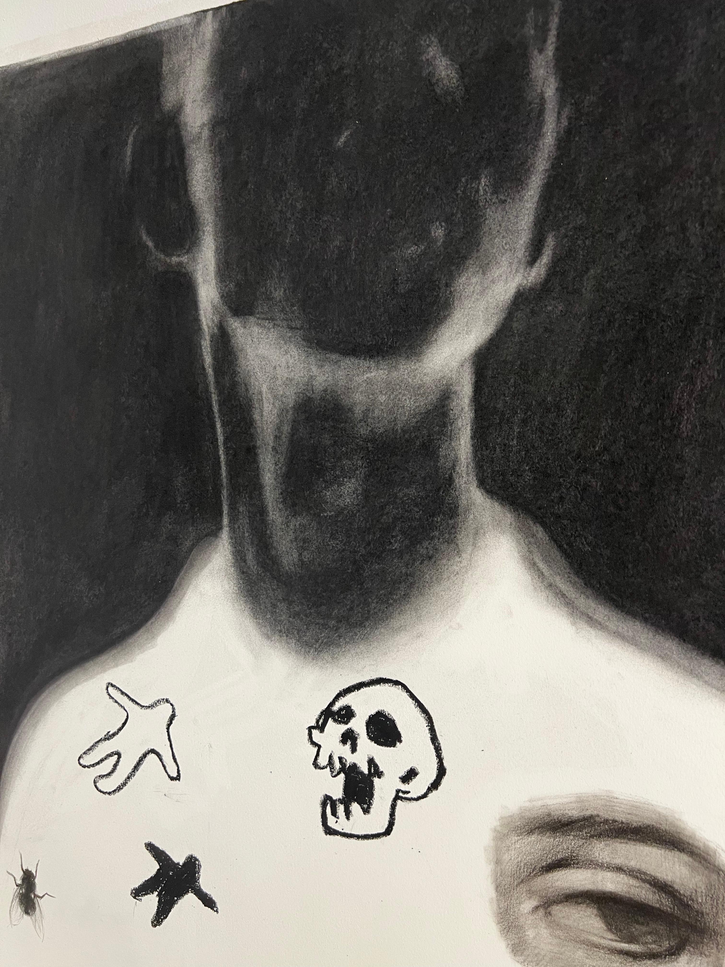 contemporary figurative black and white charcoal drawing pop art interior female - Contemporary Art by Josh Hernandez
