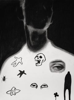 contemporain figuratif noir et blanc dessin au fusain pop art intérieur femme