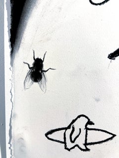 contemporary figurative black and white charcoal drawing pop art interior female