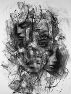 contemporain figuratif noir et blanc dessin au fusain pop art intérieur femme
