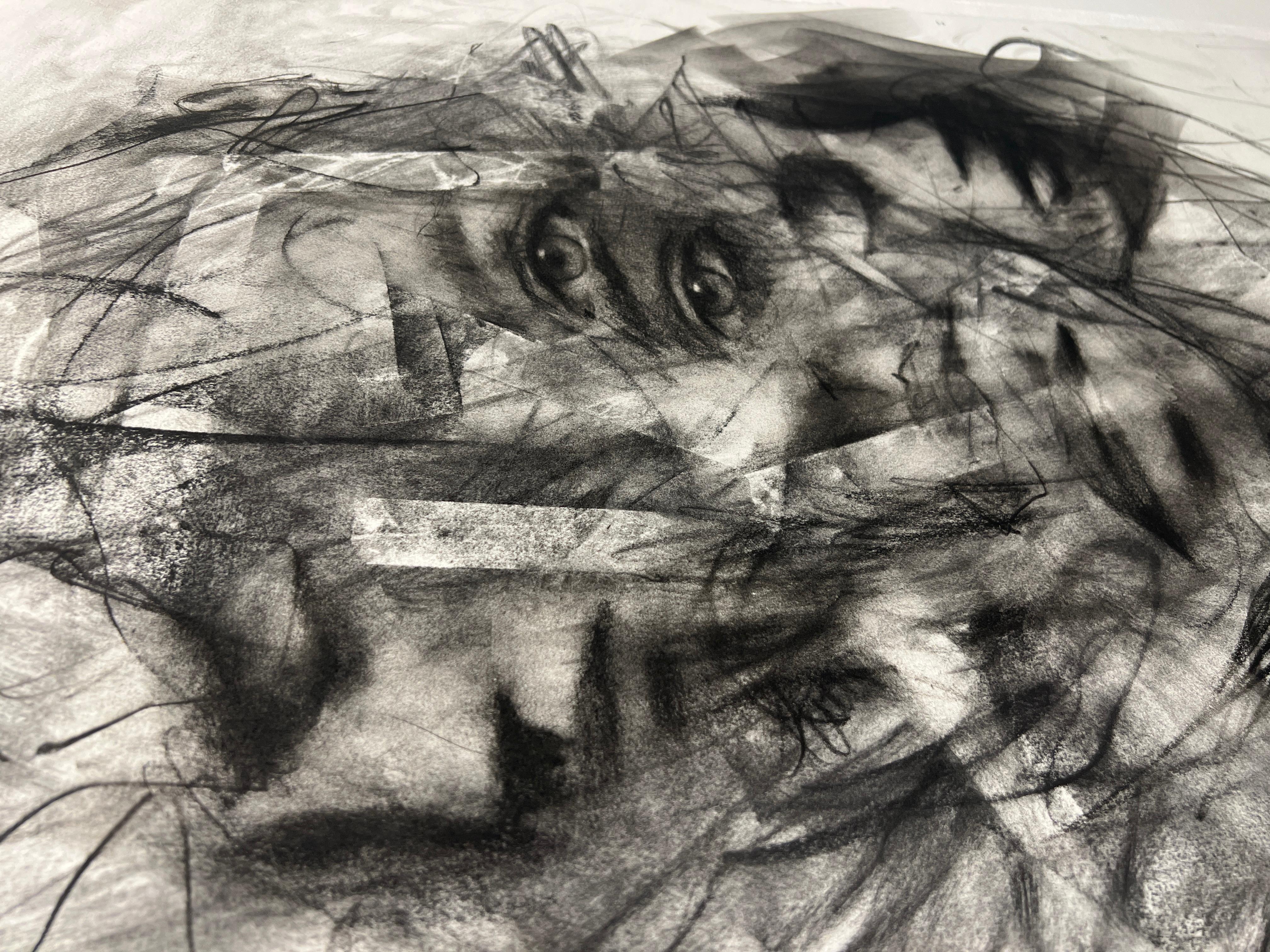contemporary figurative black and white charcoal drawing pop art interior female - Contemporary Art by Josh Hernandez