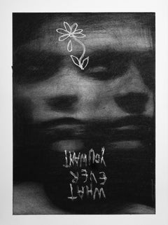 contemporary figurative black and white charcoal drawing pop art interior female