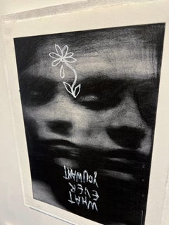 contemporary figurative black and white charcoal drawing pop art interior female