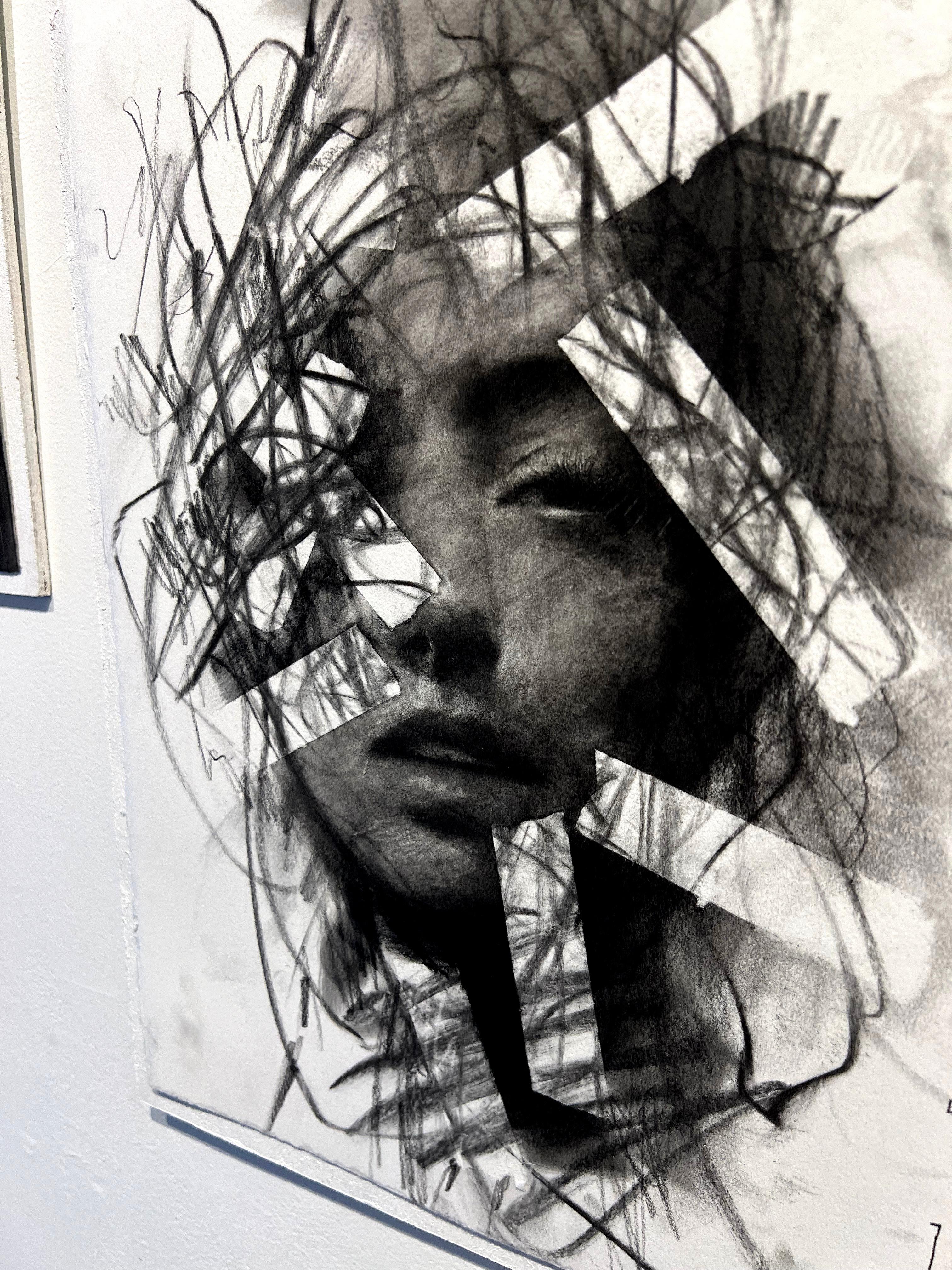 contemporary figurative black and white charcoal drawing pop art interior female - Art by Josh Hernandez