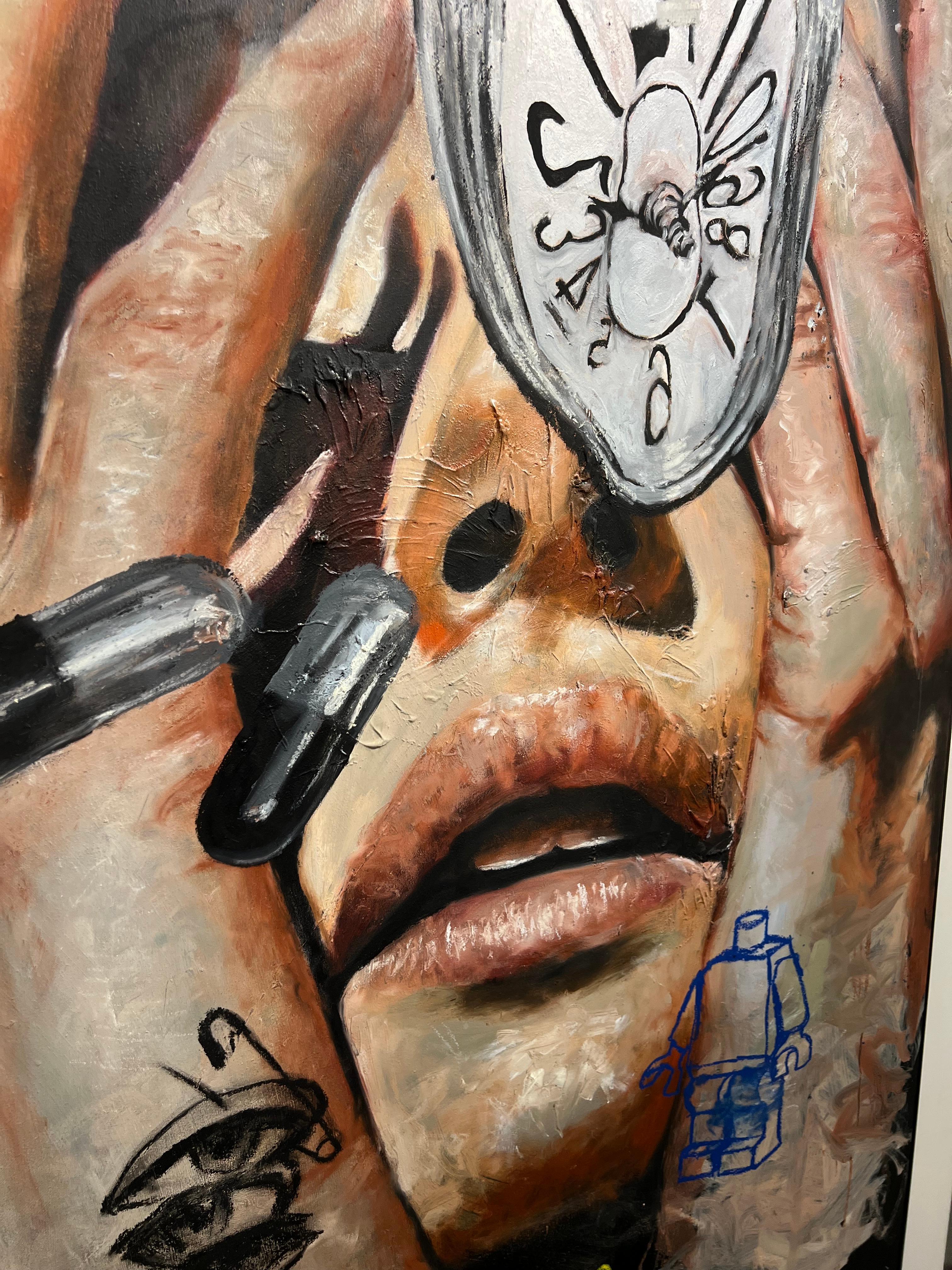 contemporaneo figurativo colore olio carbone pop art interno surreale in vendita 1