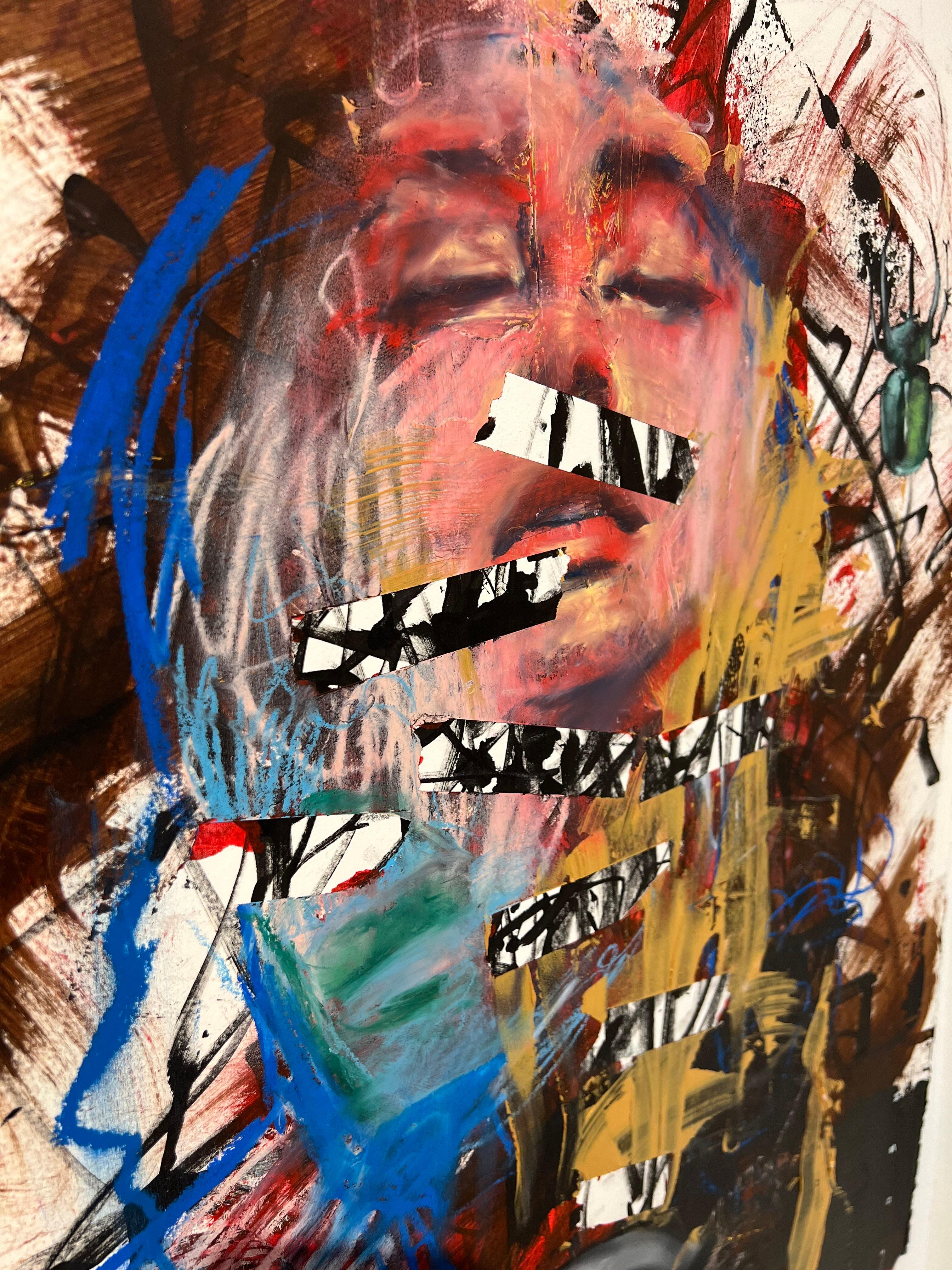 zeitgenössisch figurativ Farbe Öl Kohle Pop Art Interieur surreal (Schwarz), Figurative Art, von Josh Hernandez