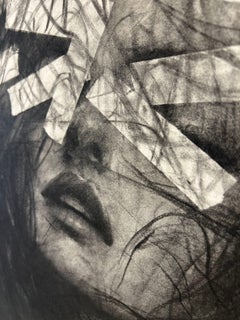 zeitgenössisch figurativ schwarz-weiß Kohlezeichnung Pop Art Interieur weiblich