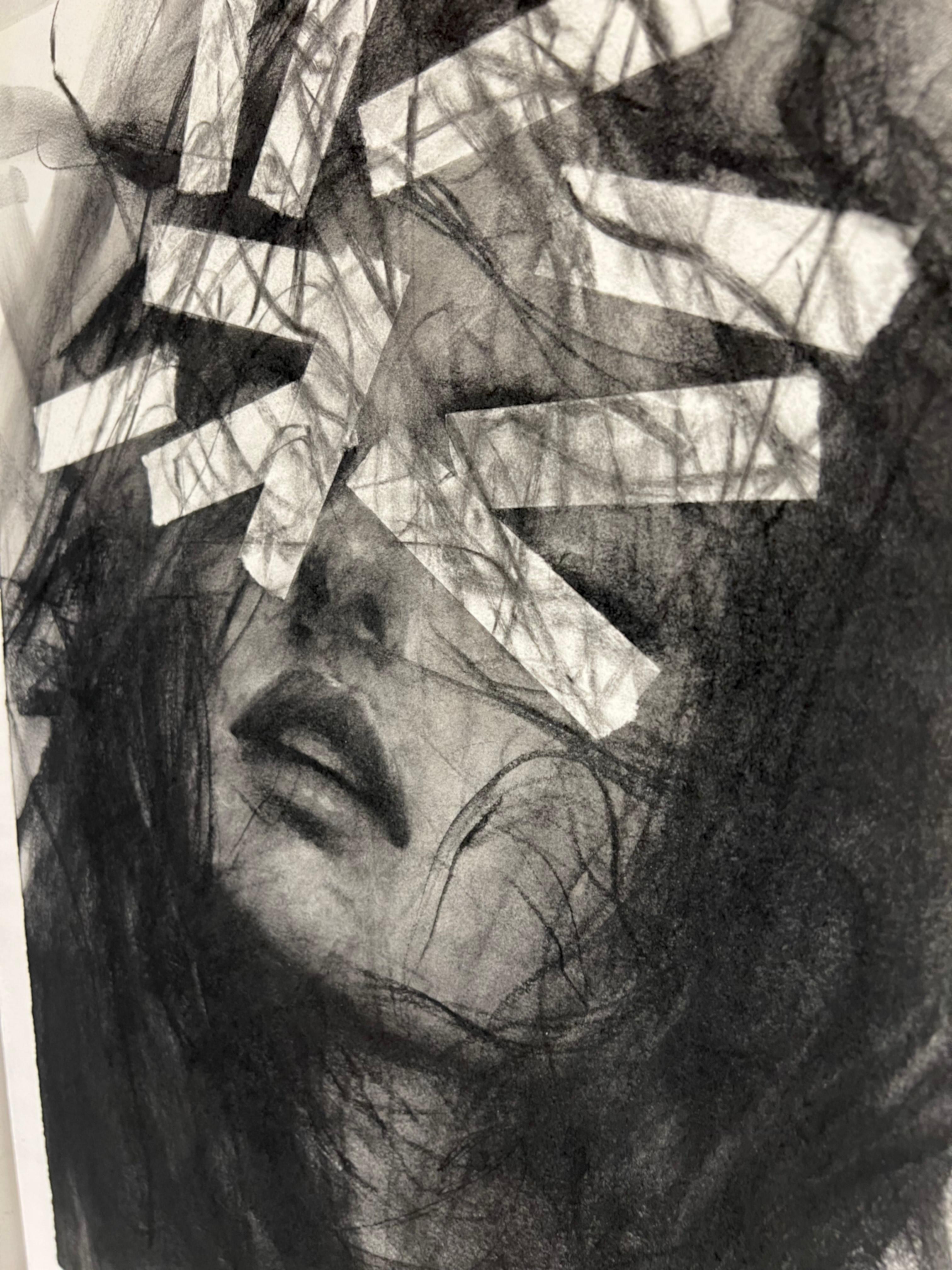 contemporain figuratif noir et blanc dessin au fusain pop art intérieur femme en vente 1