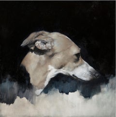 Whippet-Kopf-Studie II Zeitgenössisches, Öl- und Tiermalerei des 21. Jahrhunderts