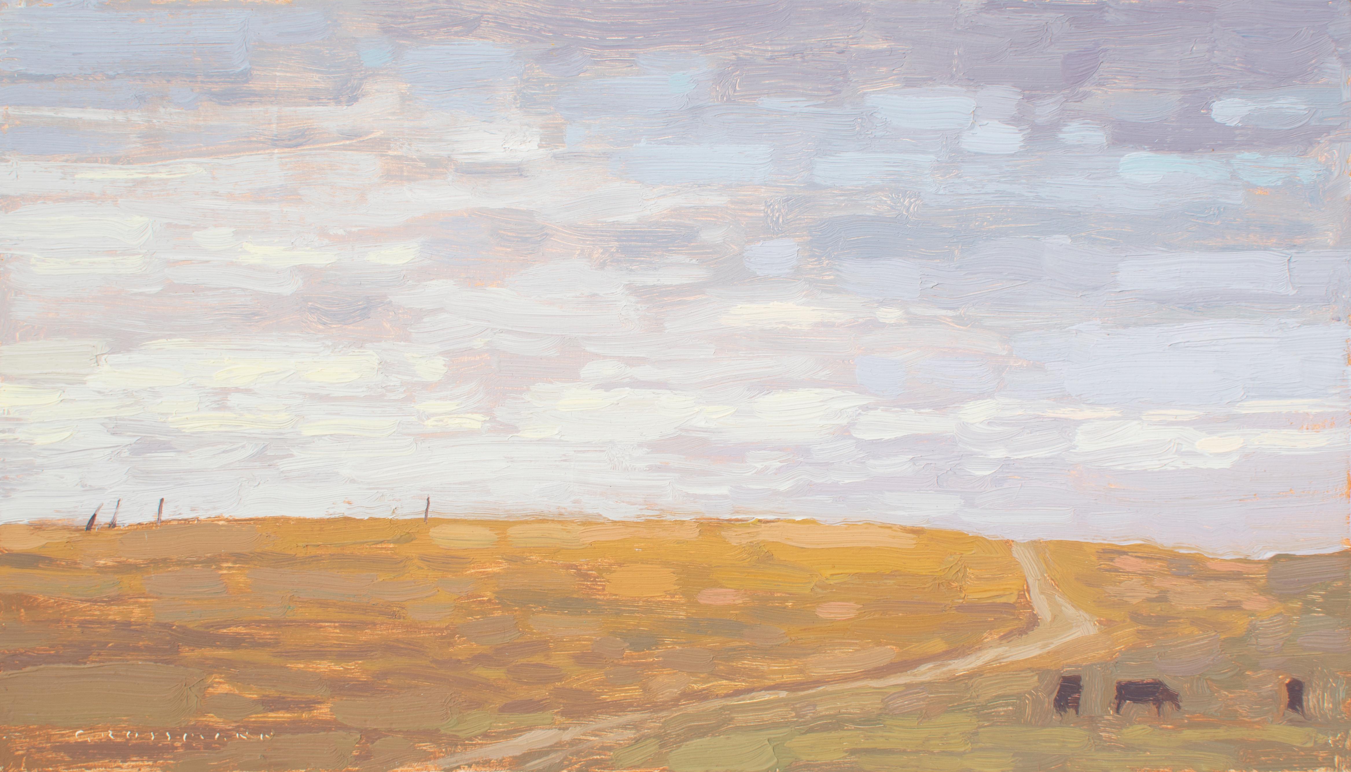 David Grossmann Landscape Painting - Pasture Road with Clouded Sky 