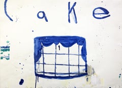 Peinture technique mixte de gâteau, Gary Komarin, Cake (blanc et bleu)