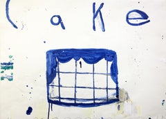 Mixed media painting of cake, Gary Komarin, Cake (White & Blue)