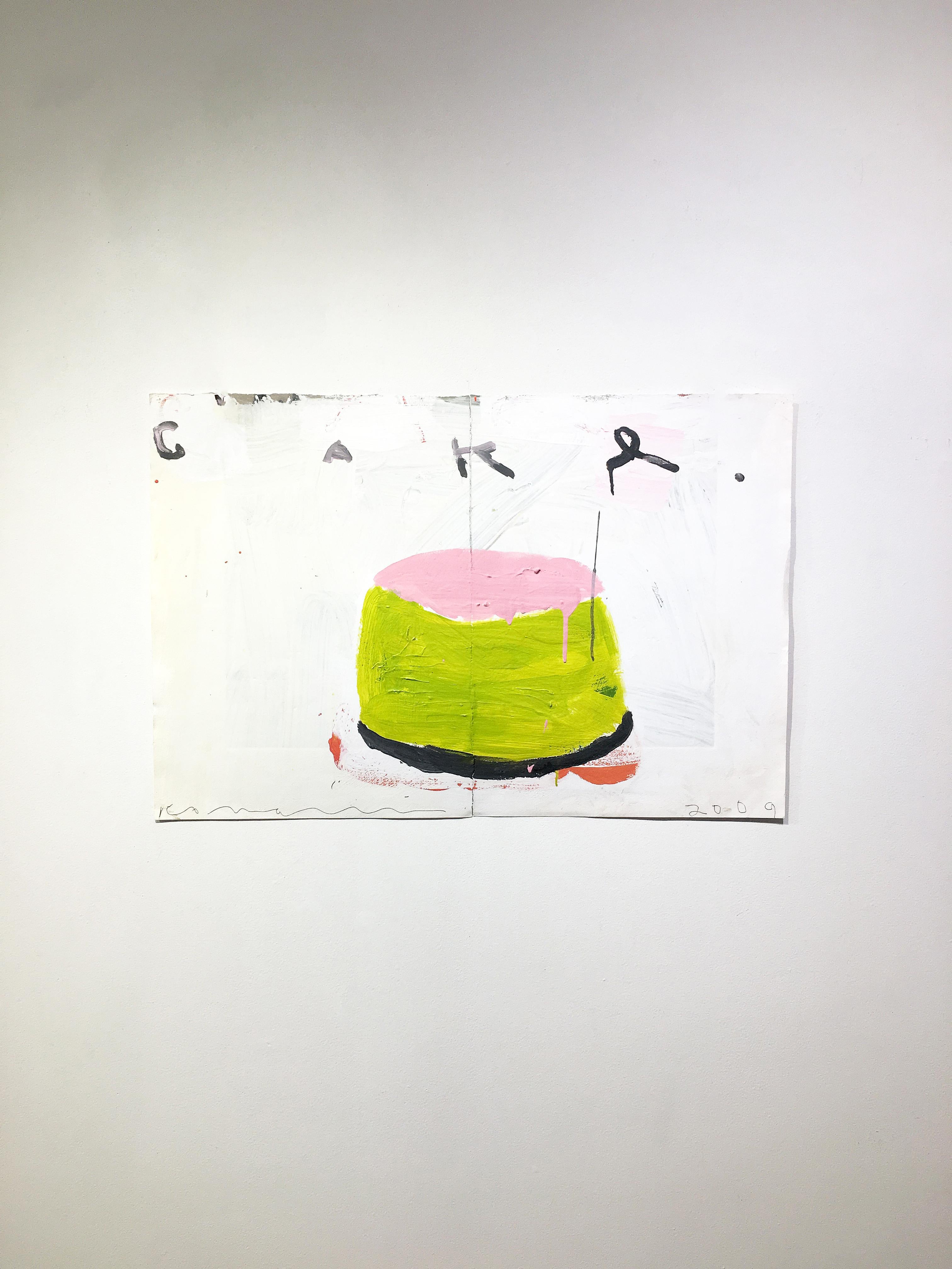 Mixed media painting of cake, Gary Komarin, Cake (Pink & Lime) 1