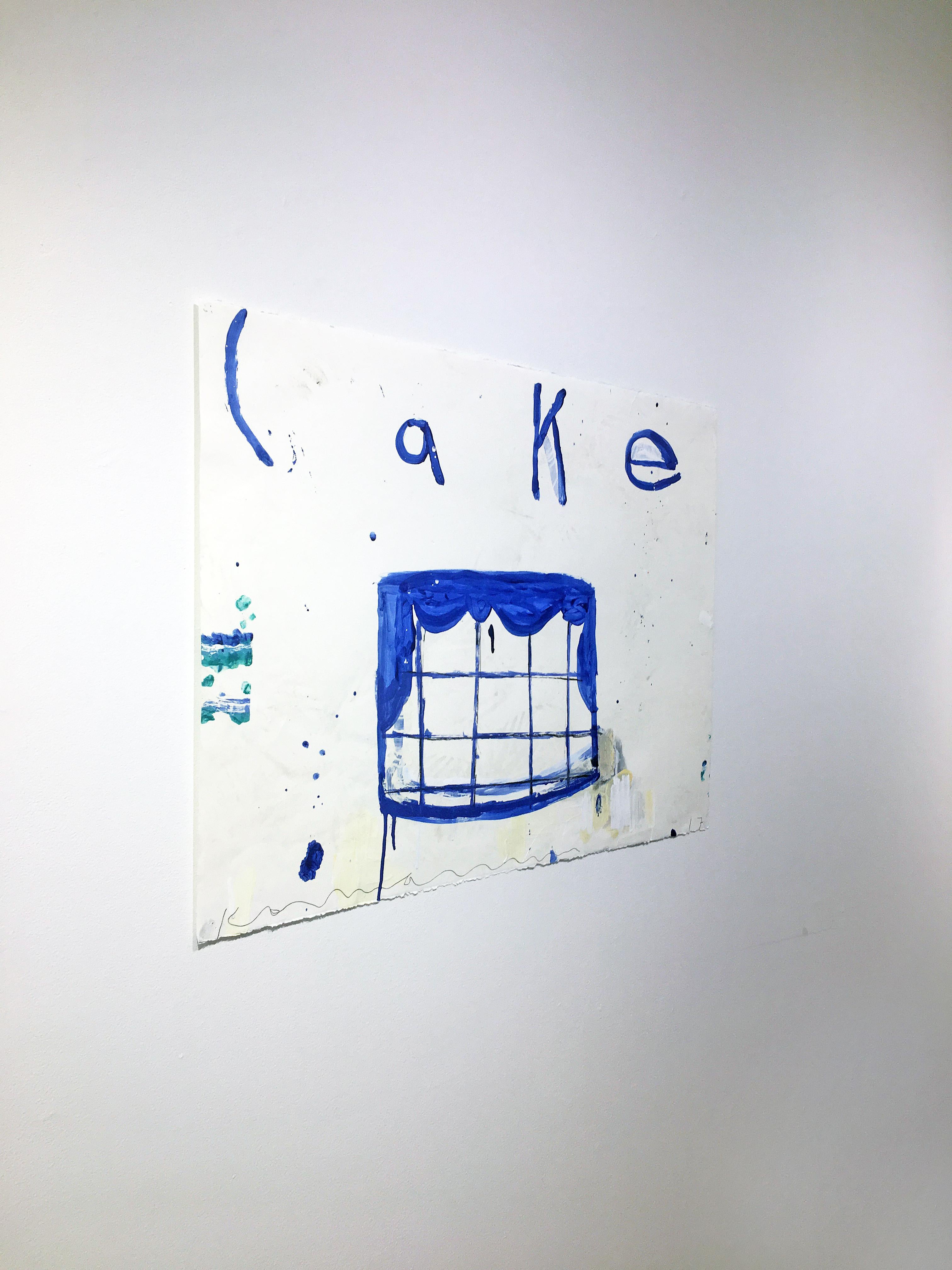 Mixed media painting of cake, Gary Komarin, Cake (White & Blue) 1