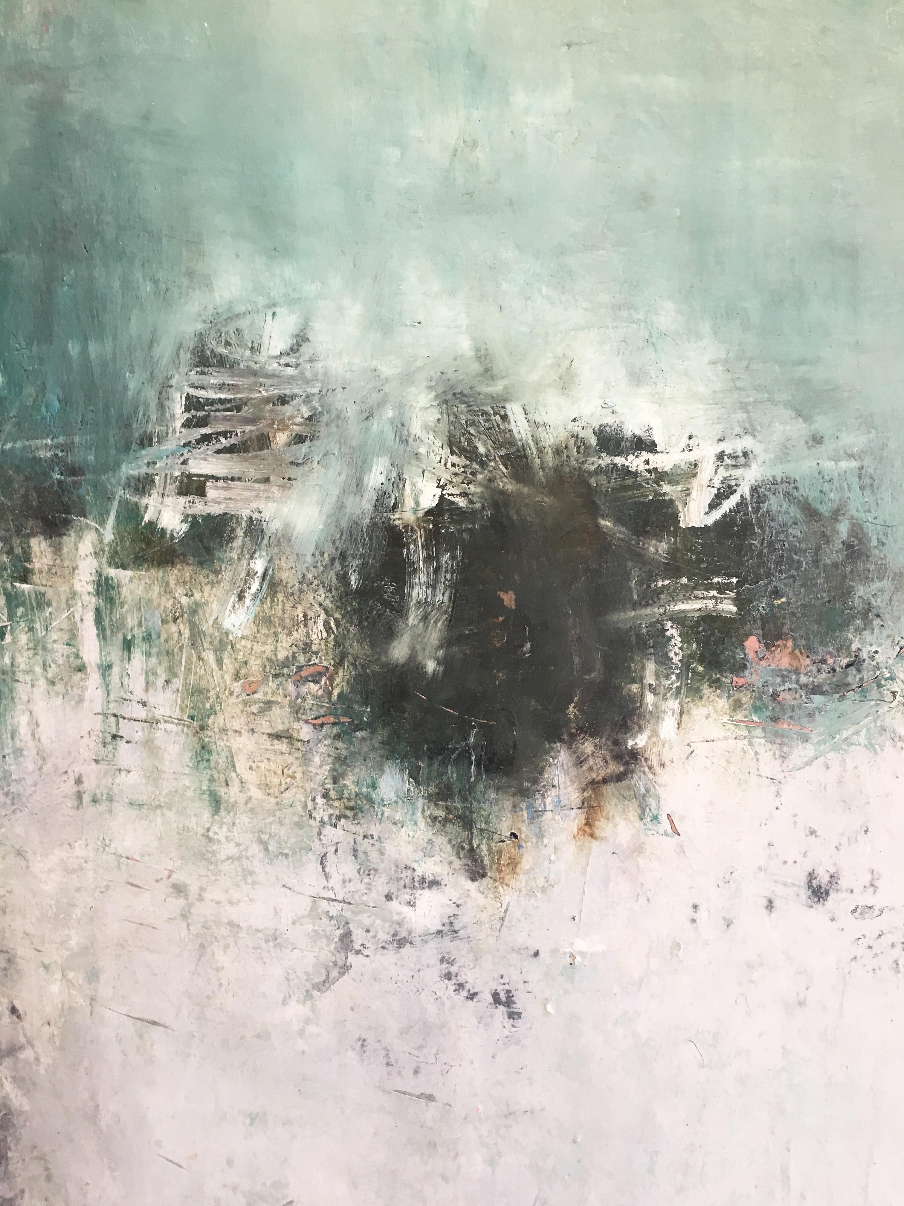 Standstill - Gray Abstract Painting by Sandrine Kern