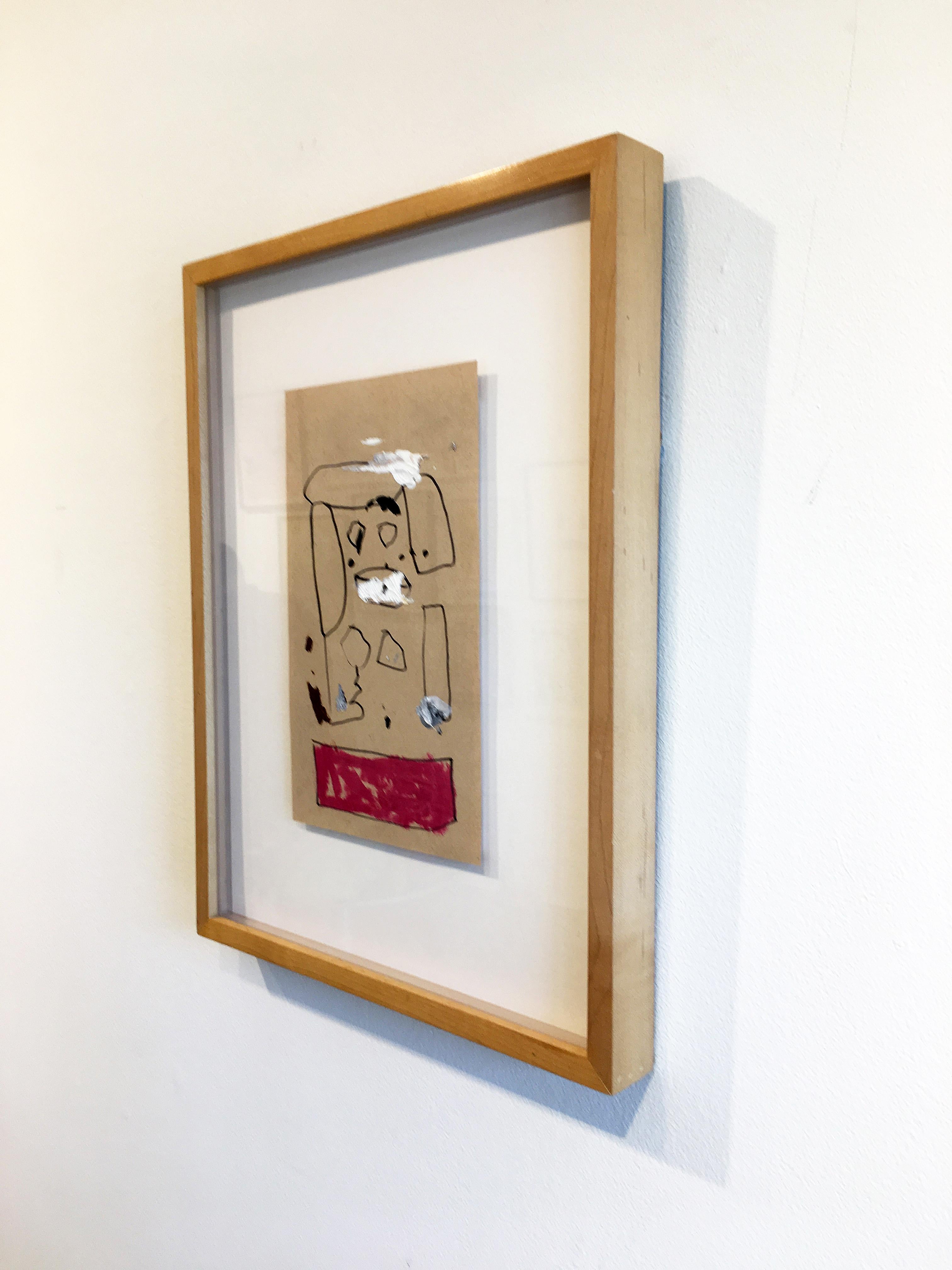 'Magenta Float Girl' by Adam Handler, 2015. Oil stick and pencil on paper, 9.25 x 6.125 in. / Frame: 16.25 x 12.25 in. This work on paper by American artist Adam Handler depicts a girl in his signature naive, child-like style. The black outlined