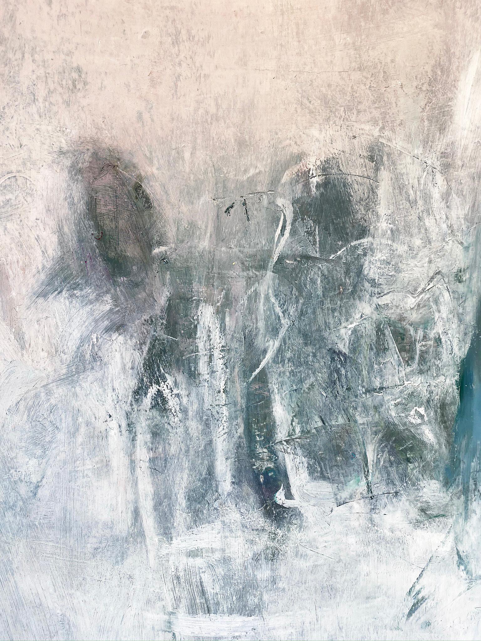 Oil & cold wax painting, Sandrine Kern, Winter White Out For Sale 1